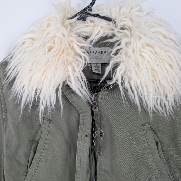 Anthropologie Marrakech Utility Military Jacket Faux Fur Collar Army Green - Picture 2 of 7